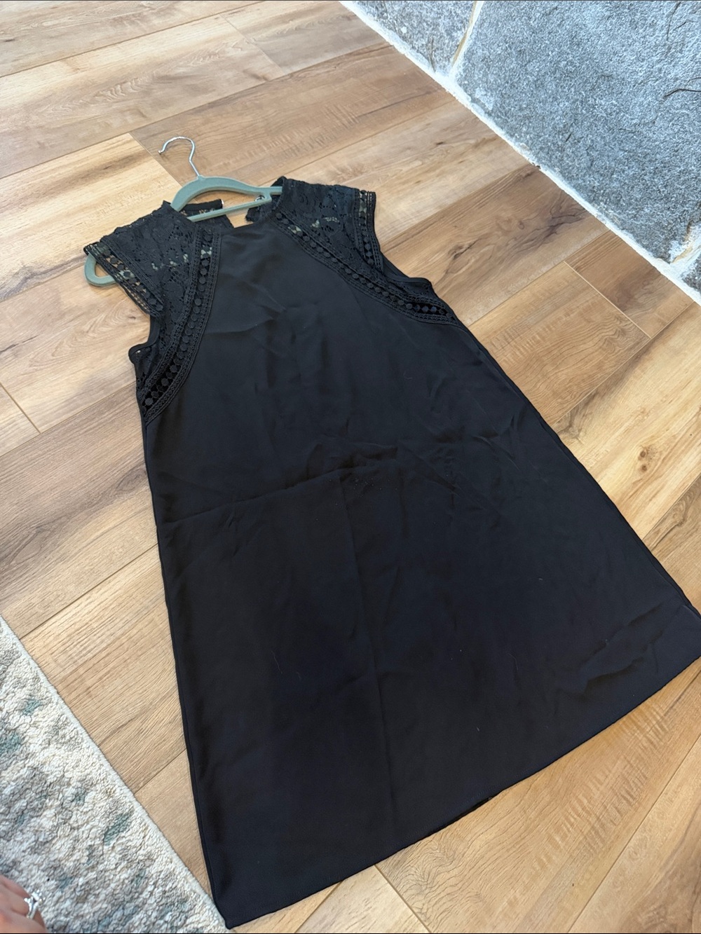 Zara Black Sleeveless Lace-Yoke Mini Dress